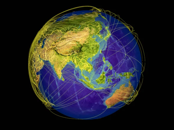 国境と国際コミュニケーション 接続を表す線で地球上の領域からインドシナ イラスト Nasa から提供されたこのイメージの要素 — ストック写真