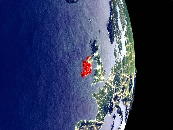 Спутниковый Вид Ирландии Ночью Видимыми Яркими Городскими Огнями Чрезвычайно Мелкие — стоковое фото