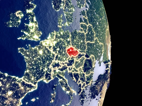 Satellite View Czech Republic Night Visible Bright City Lights Extremely — Stock Photo, Image