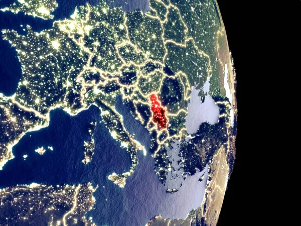 Перегляду Супутникових Зображень Сербії Ніч Видимими Яскраві Сіті Лайти Надзвичайно — стокове фото