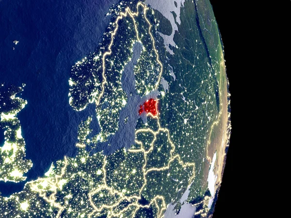 Vista Por Satélite Estónia Noite Com Luzes Visíveis Brilhantes Cidade — Fotografia de Stock