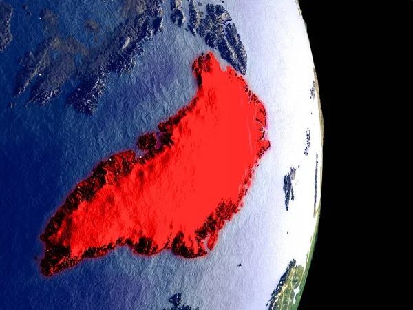 Uydu görüntüsü görünür parlak şehir ışıkları ile gece Grönland. Son derece ince detay plastik gezegen yüzeyinin. 3D çizim. Nasa tarafından döşenmiş bu görüntü unsurları.
