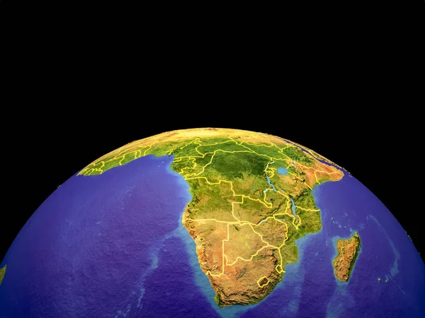 Africa from space on planet Earth with country borders. Detailed plastic planet surface with mountains and beautiful oceans. 3D illustration. Elements of this image furnished by NASA.