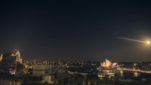 Sydney Harbour bij nacht timelapse — Stockvideo