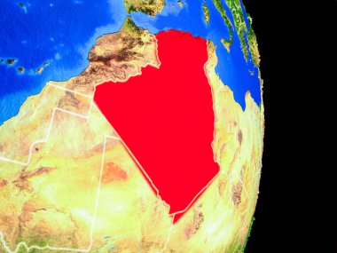 Cezayir gerçekçi bir model ülke sınırları ve çok detaylı gezegenin yüzeyi ile dünya gezegeni üzerinde. 3D çizim. Nasa tarafından döşenmiş bu görüntü unsurları.