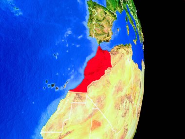 Fas gerçekçi bir model ülke sınırları ve çok detaylı gezegenin yüzeyi ile dünya gezegeni üzerinde. 3D çizim. Nasa tarafından döşenmiş bu görüntü unsurları.