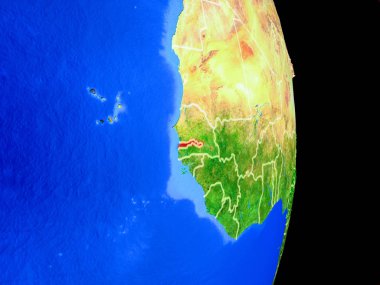 Gambiya gerçekçi bir model ülke sınırları ve çok detaylı gezegenin yüzeyi ile dünya gezegeni üzerinde. 3D çizim. Nasa tarafından döşenmiş bu görüntü unsurları.