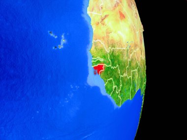 Gine-Bissau gerçekçi bir model ülke sınırları ve çok detaylı gezegenin yüzeyi ile dünya gezegeni üzerinde. 3D çizim. Nasa tarafından döşenmiş bu görüntü unsurları.