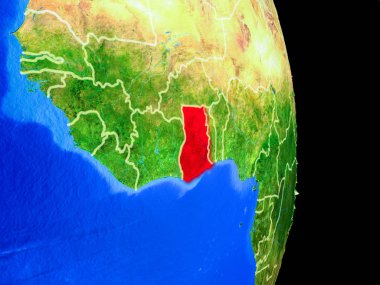 Gana gerçekçi bir model ülke sınırları ve çok detaylı gezegenin yüzeyi ile dünya gezegeni üzerinde. 3D çizim. Nasa tarafından döşenmiş bu görüntü unsurları.