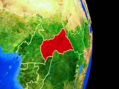Orta Afrika ülke sınırları ve çok detaylı gezegenin yüzeyi ile Dünya gezegeninin gerçekçi model üzerinde. 3D çizim. Nasa tarafından döşenmiş bu görüntü unsurları.