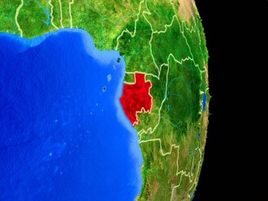 Gabon gerçekçi bir model ülke sınırları ve çok detaylı gezegenin yüzeyi ile dünya gezegeni üzerinde. 3D çizim. Nasa tarafından döşenmiş bu görüntü unsurları.