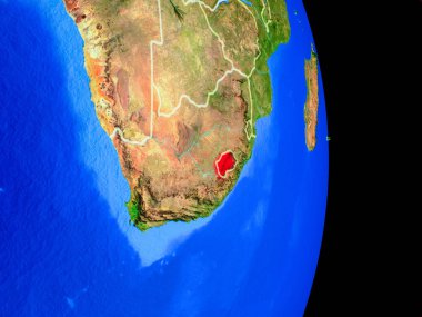Lesotho dünya ülke sınırları ve çok detaylı gezegenin yüzeyi ile gerçekçi bir model üzerinde. 3D çizim. Nasa tarafından döşenmiş bu görüntü unsurları.