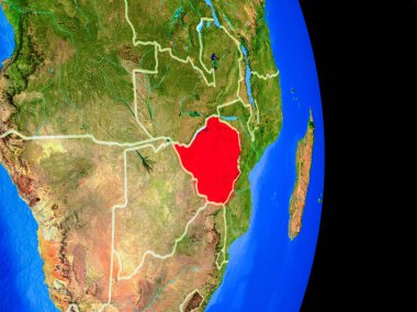 Zimbabve gerçekçi bir model ülke sınırları ve çok detaylı gezegenin yüzeyi ile dünya gezegeni üzerinde. 3D çizim. Nasa tarafından döşenmiş bu görüntü unsurları.