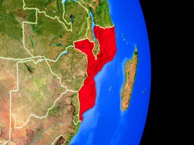 Mozambik gerçekçi bir model ülke sınırları ve çok detaylı gezegenin yüzeyi ile dünya gezegeni üzerinde. 3D çizim. Nasa tarafından döşenmiş bu görüntü unsurları.