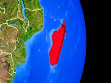 Madagaskar gerçekçi bir model ülke sınırları ve çok detaylı gezegenin yüzeyi ile dünya gezegeni. 3D çizim. Nasa tarafından döşenmiş bu görüntü unsurları.