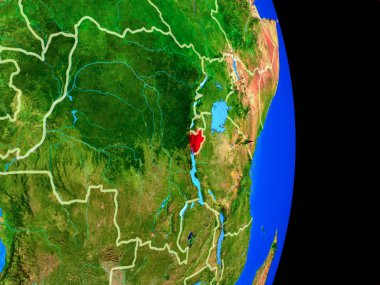 Burundi gerçekçi bir model ülke sınırları ve çok detaylı gezegenin yüzeyi ile dünya gezegeni üzerinde. 3D çizim. Nasa tarafından döşenmiş bu görüntü unsurları.