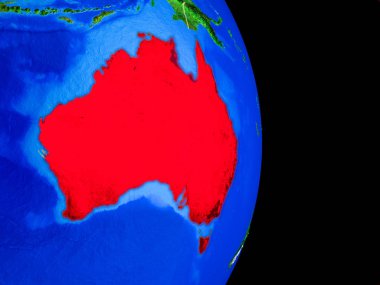 Avustralya gerçekçi bir model ülke sınırları ve çok detaylı gezegenin yüzeyi ile dünya gezegeni üzerinde. 3D çizim. Nasa tarafından döşenmiş bu görüntü unsurları.
