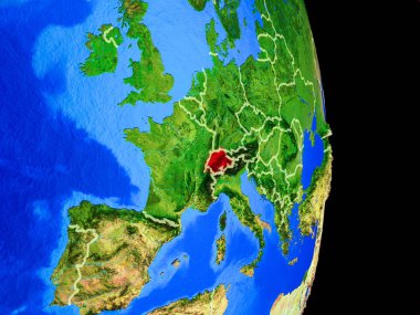 İsviçre ülke sınırları ve çok detaylı gezegenin yüzeyi ile Dünya gezegeninin gerçekçi model üzerinde. 3D çizim. Nasa tarafından döşenmiş bu görüntü unsurları.