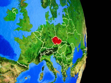 Çek Cumhuriyeti gerçekçi bir model ülke sınırları ve çok detaylı gezegenin yüzeyi ile dünya gezegeni üzerinde. 3D çizim. Nasa tarafından döşenmiş bu görüntü unsurları.