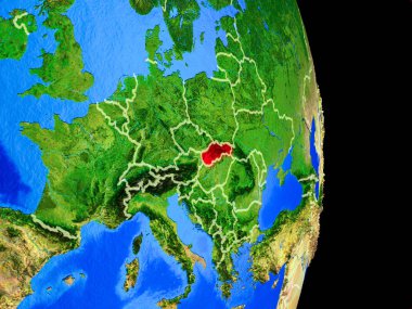 Slovakya gerçekçi bir model ülke sınırları ve çok detaylı gezegenin yüzeyi ile dünya gezegeni üzerinde. 3D çizim. Nasa tarafından döşenmiş bu görüntü unsurları.