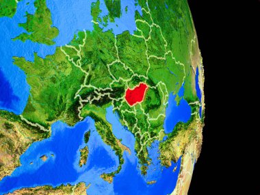 Macaristan ülke sınırları ve çok detaylı gezegenin yüzeyi ile Dünya gezegeninin gerçekçi model üzerinde. 3D çizim. Nasa tarafından döşenmiş bu görüntü unsurları.
