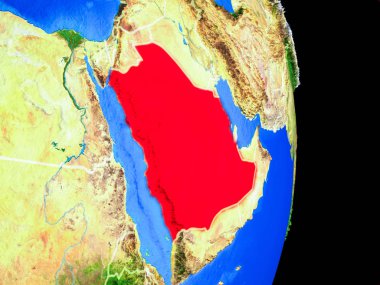 Suudi Arabistan gerçekçi bir model ülke sınırları ve çok detaylı gezegenin yüzeyi ile dünya gezegeni üzerinde. 3D çizim. Nasa tarafından döşenmiş bu görüntü unsurları.