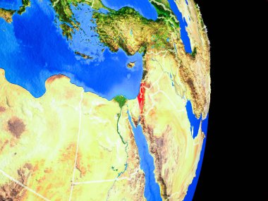 İsrail gerçekçi bir model ülke sınırları ve çok detaylı gezegenin yüzeyi ile dünya gezegeni üzerinde. 3D çizim. Nasa tarafından döşenmiş bu görüntü unsurları.