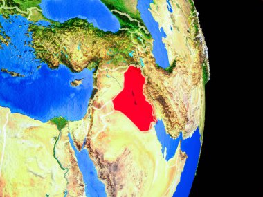 Irak konusunda gerçekçi bir model ülke sınırları ve çok detaylı gezegenin yüzeyi ile dünya gezegeni. 3D çizim. Nasa tarafından döşenmiş bu görüntü unsurları.