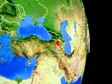 Ermenistan gerçekçi bir model ülke sınırları ve çok detaylı gezegenin yüzeyi ile dünya gezegeni üzerinde. 3D çizim. Nasa tarafından döşenmiş bu görüntü unsurları.