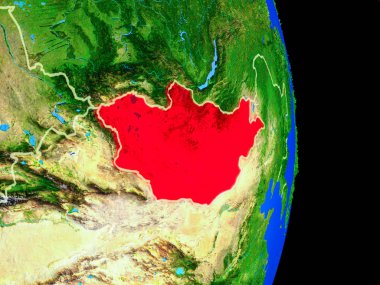 Moğolistan ülke sınırları ve çok detaylı gezegenin yüzeyi ile Dünya gezegeninin gerçekçi model üzerinde. 3D çizim. Nasa tarafından döşenmiş bu görüntü unsurları.