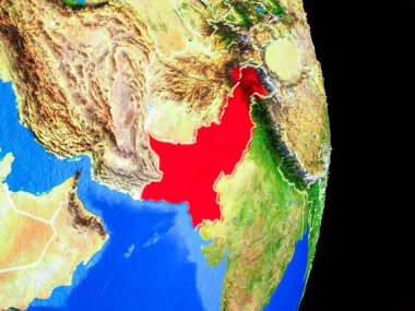 Pakistan gerçekçi bir model ülke sınırları ve çok detaylı gezegenin yüzeyi ile dünya gezegeni üzerinde. 3D çizim. Nasa tarafından döşenmiş bu görüntü unsurları.