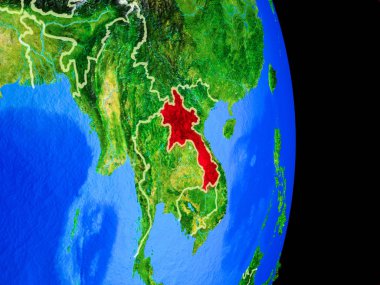 Laos gerçekçi bir model ülke sınırları ve çok detaylı gezegenin yüzeyi ile dünya gezegeni üzerinde. 3D çizim. Nasa tarafından döşenmiş bu görüntü unsurları.