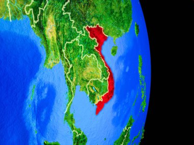 Vietnam gerçekçi bir model ülke sınırları ve çok detaylı gezegenin yüzeyi ile dünya gezegeni üzerinde. 3D çizim. Nasa tarafından döşenmiş bu görüntü unsurları.