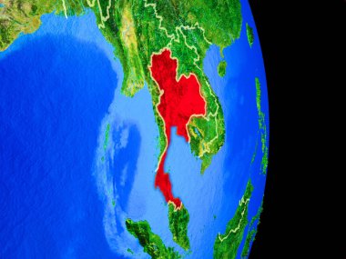 Tayland ülke sınırları ve çok detaylı gezegenin yüzeyi ile Dünya gezegeninin gerçekçi model üzerinde. 3D çizim. Nasa tarafından döşenmiş bu görüntü unsurları.