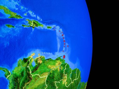 Karayip gerçekçi modeli bir gezegen dünya ülke sınırları ile ve çok gezegen yüzeyine ayrıntılı. 3D çizim. Nasa tarafından döşenmiş bu görüntü unsurları.