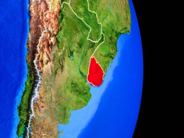 Uruguay gerçekçi bir model ülke sınırları ve çok detaylı gezegenin yüzeyi ile dünya gezegeni üzerinde. 3D çizim. Nasa tarafından döşenmiş bu görüntü unsurları.
