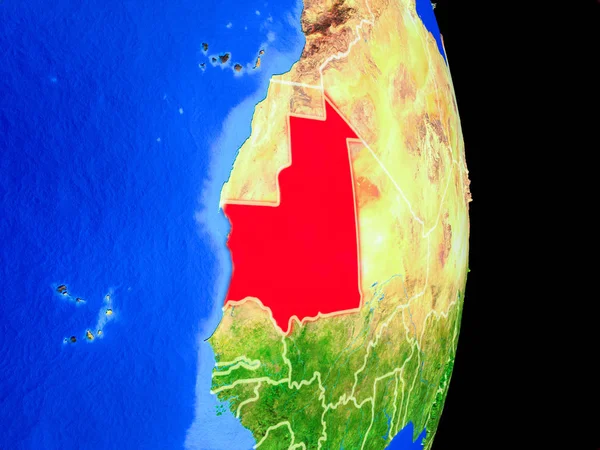 Mauritânia Modelo Realista Planeta Terra Com Fronteiras País Superfície Planeta — Fotografia de Stock