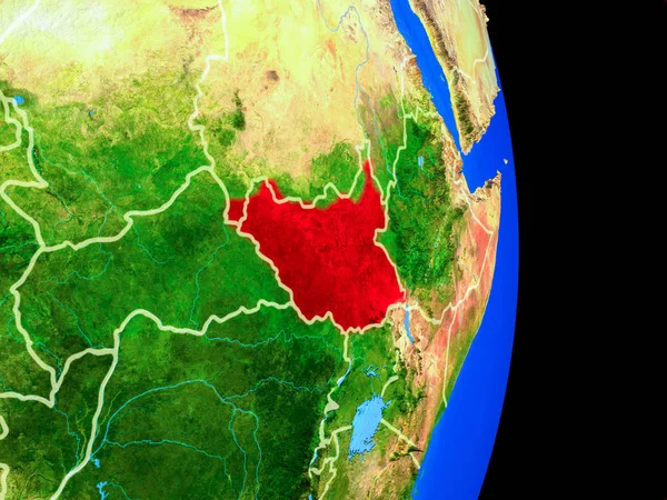 Южный Судан Реалистичной Модели Планеты Земля Границами Страны Подробной Поверхностью — стоковое фото
