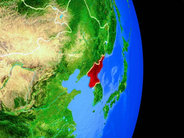 Corée Nord Sur Modèle Réaliste Planète Terre Avec Les Frontières — Photo