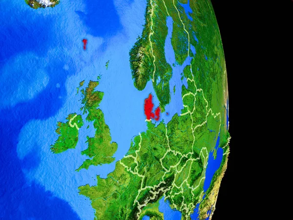 Dinamarca Modelo Realista Del Planeta Tierra Con Fronteras Nacionales Una —  Fotos de Stock