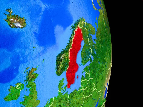 瑞典对具有国家边界和非常详细的行星表面的行星地球的现实模型进行了研究 美国宇航局提供的这张图片的元素 — 图库照片