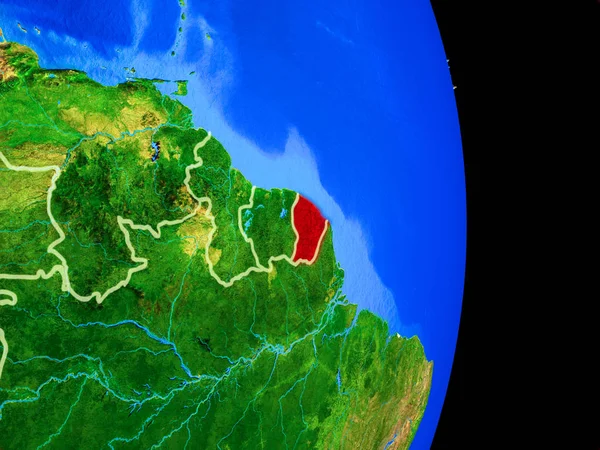 Französische Guiana Auf Einem Realistischen Modell Des Planeten Erde Mit — Stockfoto