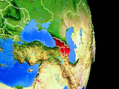 Kafkasya'da ülke sınırları ve çok detaylı gezegenin yüzeyi ile Dünya gezegeninin gerçekçi model üzerinde. 3D çizim. Nasa tarafından döşenmiş bu görüntü unsurları.