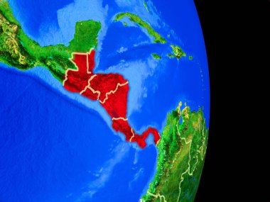 Orta Amerika ülke sınırları ve çok detaylı gezegenin yüzeyi ile Dünya gezegeninin gerçekçi model üzerinde. 3D çizim. Nasa tarafından döşenmiş bu görüntü unsurları.
