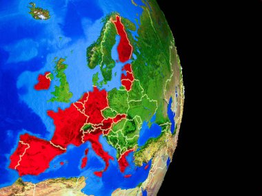 Avro bölgesi ülkelerinin gerçekçi bir model ülke sınırları ve çok detaylı gezegenin yüzeyi ile dünya gezegeni üzerinde. 3D çizim. Nasa tarafından döşenmiş bu görüntü unsurları.