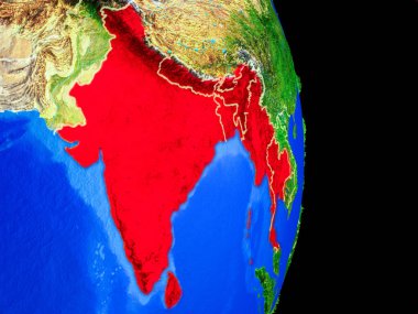 Bimstec üye devletler gerçekçi bir model ülke sınırları ve çok detaylı gezegenin yüzeyi ile dünya gezegeni üzerinde. 3D çizim. Nasa tarafından döşenmiş bu görüntü unsurları.