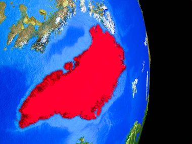 Grönland gerçekçi bir model ülke sınırları ve çok detaylı gezegenin yüzeyi ile dünya gezegeni üzerinde. 3D çizim. Nasa tarafından döşenmiş bu görüntü unsurları.