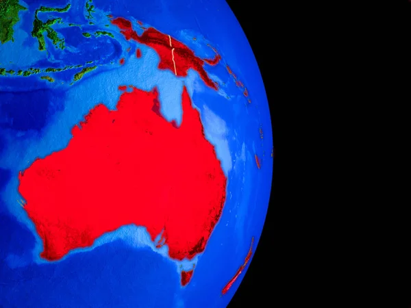 Australia on realistic model of planet Earth with country borders and very detailed planet surface. 3D illustration. Elements of this image furnished by NASA.