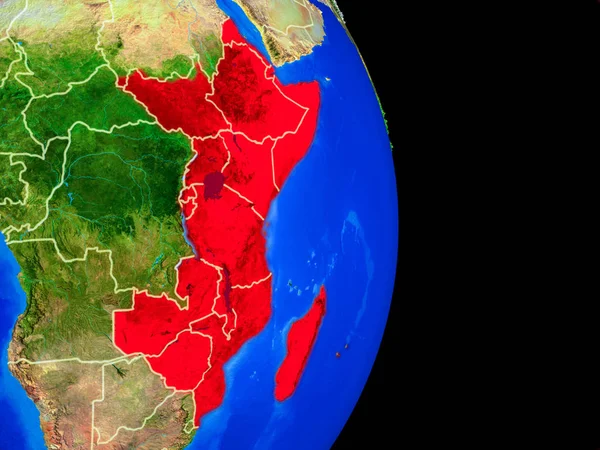 Doğu Afrika ülke sınırları ve çok detaylı gezegenin yüzeyi ile Dünya gezegeninin gerçekçi model üzerinde. 3D çizim. Nasa tarafından döşenmiş bu görüntü unsurları.