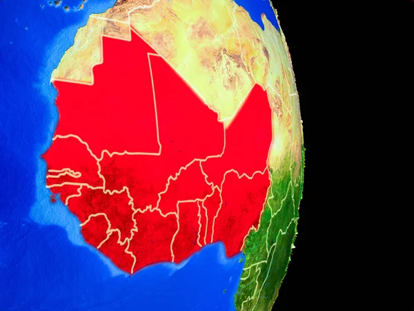 Western Africa Realistic Model Planet Earth Country Borders Very Detailed — Stock Photo, Image